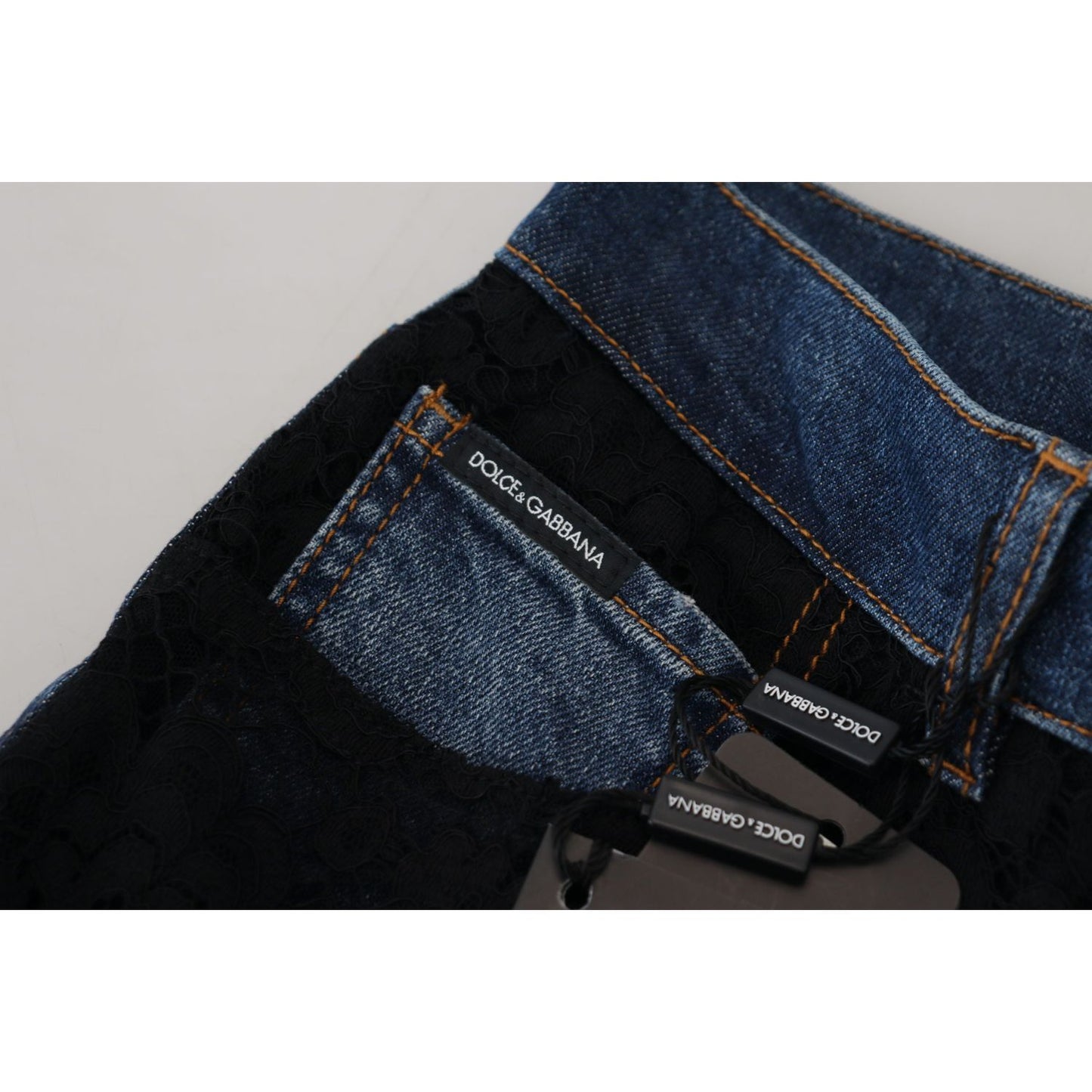 Dolce & Gabbana Black Floral Lace Front Skinny Denim Jeans PAN74208 - 40