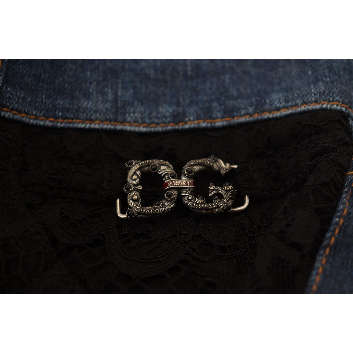 Dolce & Gabbana Black Floral Lace Front Skinny Denim Jeans PAN74208 - 40