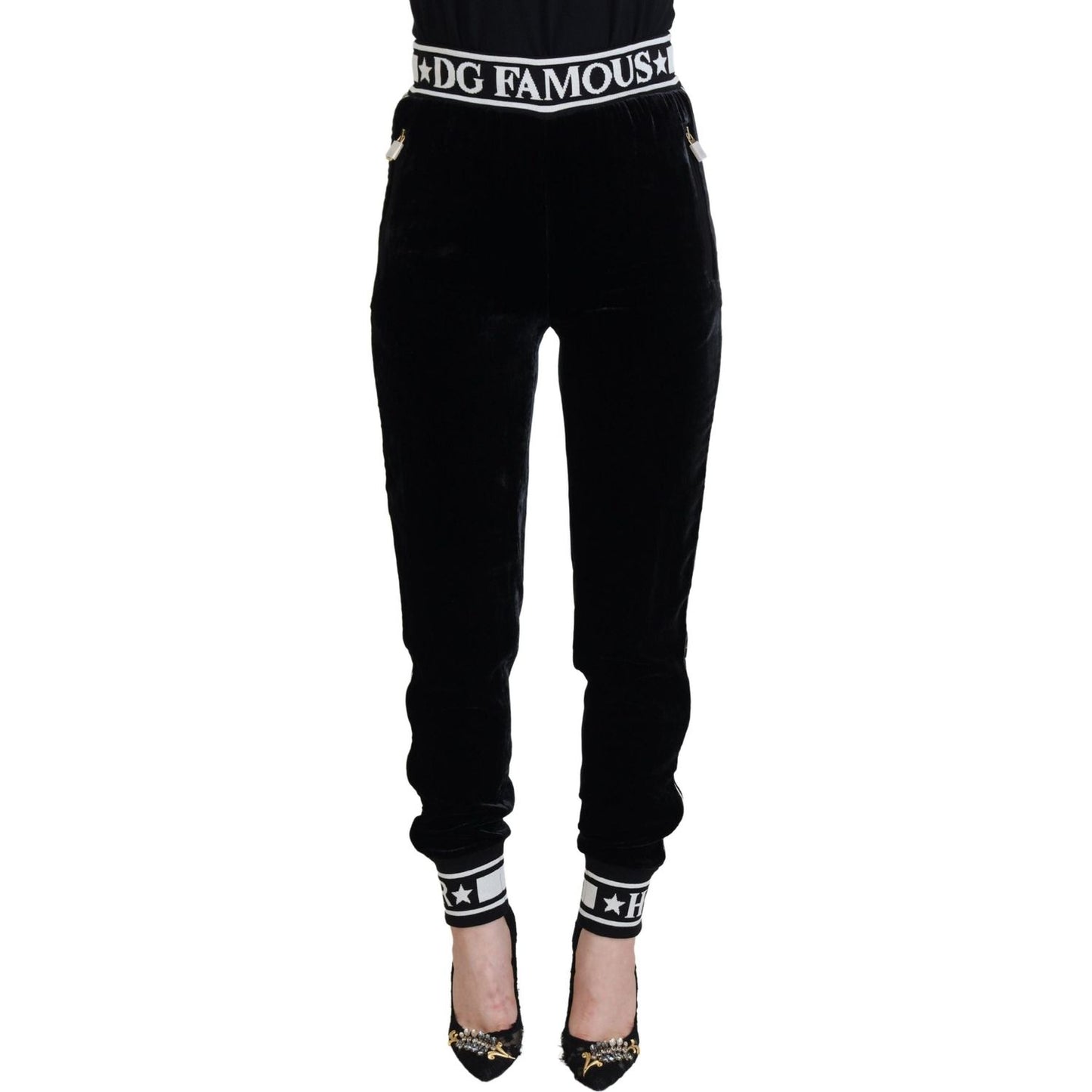 Dolce & Gabbana Black DG Logo Velvet Trouser Pants PAN74230 - 36