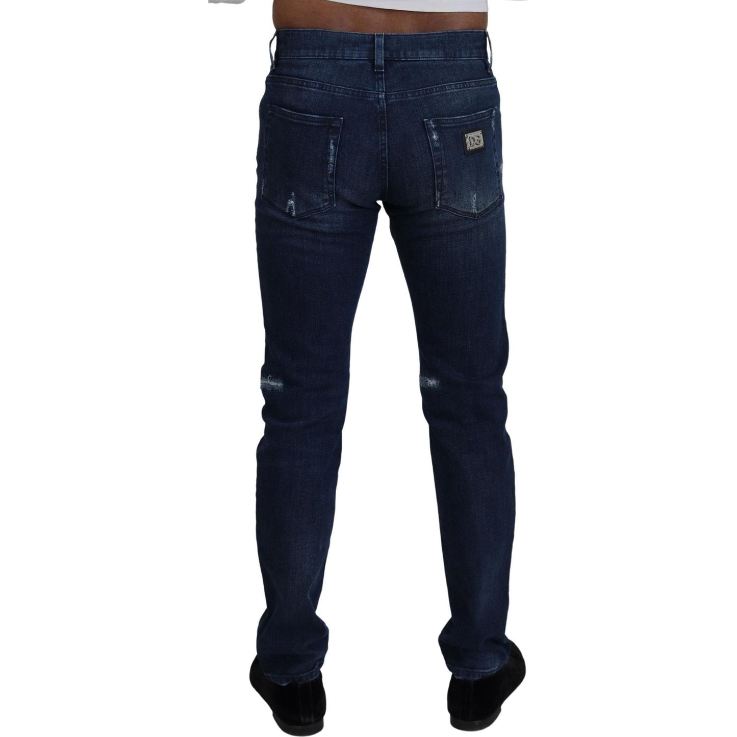 Dolce & Gabbana Blue Cotton Skinny Tattered Denim Jeans PAN73394 - 44