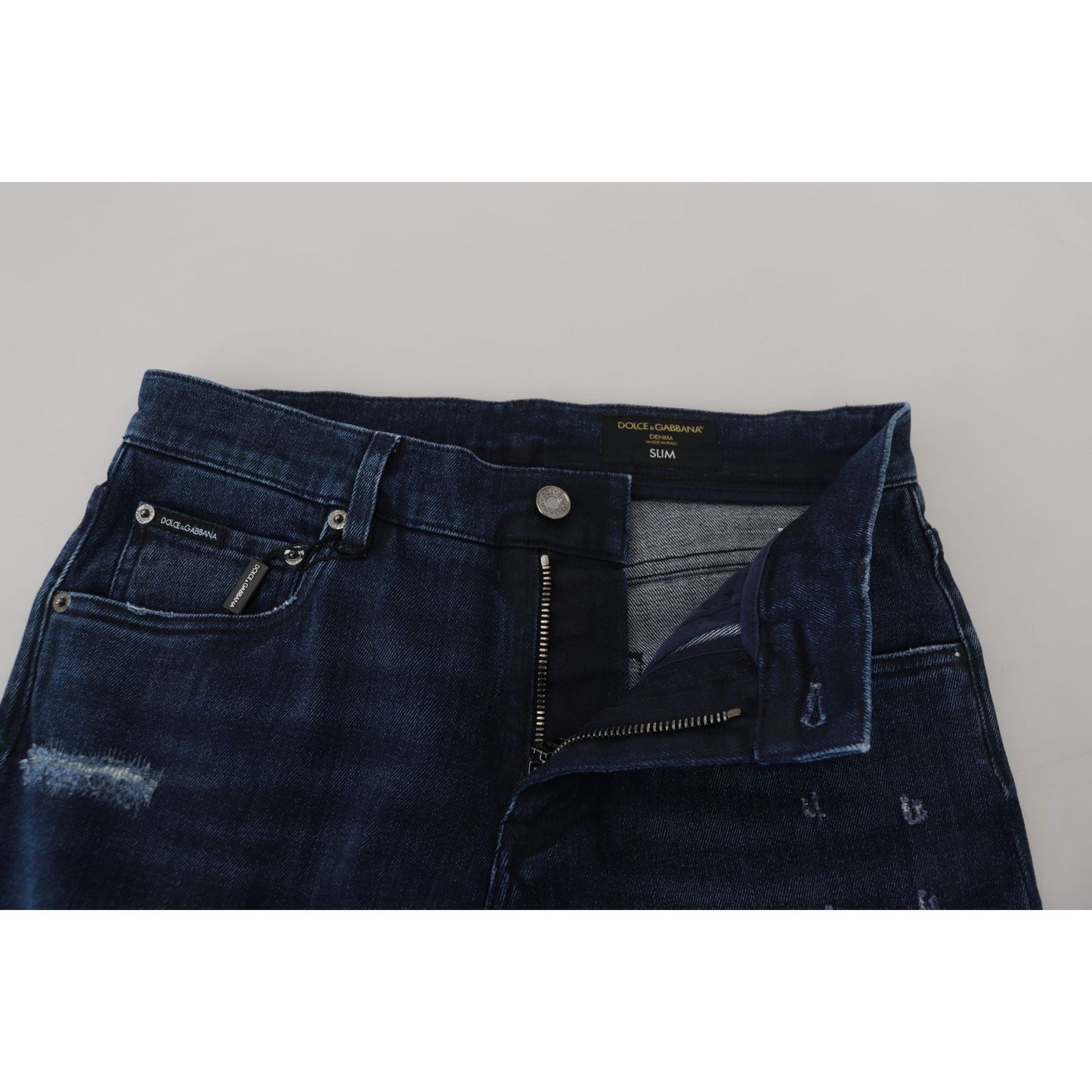 Dolce & Gabbana Blue Cotton Skinny Tattered Denim Jeans PAN73394 - 44