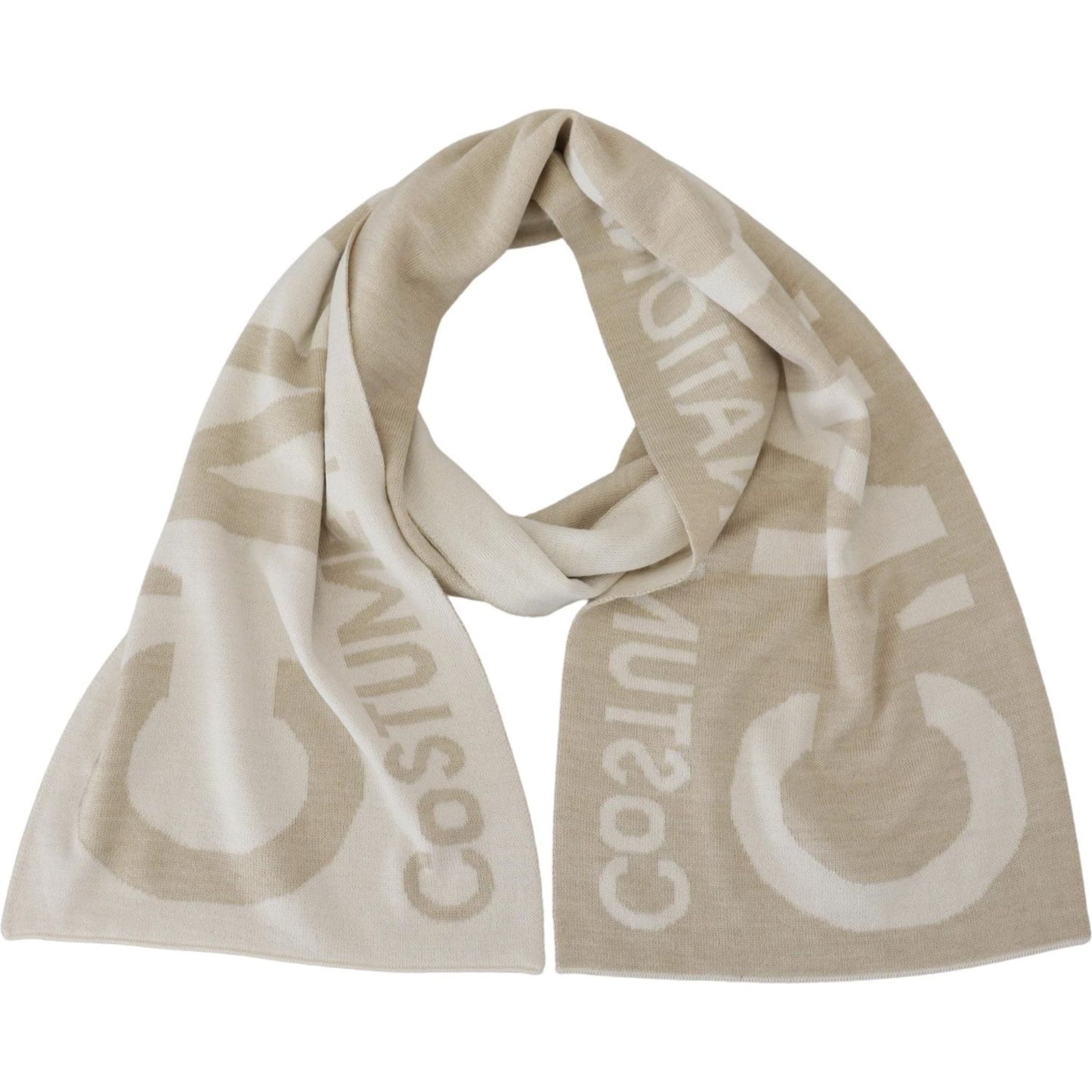 Costume National Beige White Logo Wrap Warmer Shawl Scarf MS6842