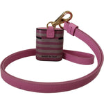Dolce & Gabbana Pink Black Leather Strap Gold Metal Logo Airpods Case SMY100999