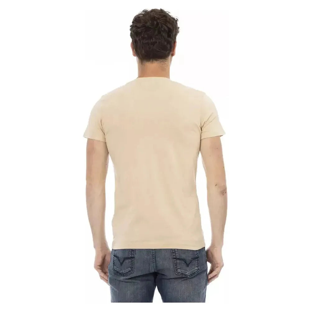 Trussardi Action Beige Cotton Men V-Neck T-Shirt TR-22824-M