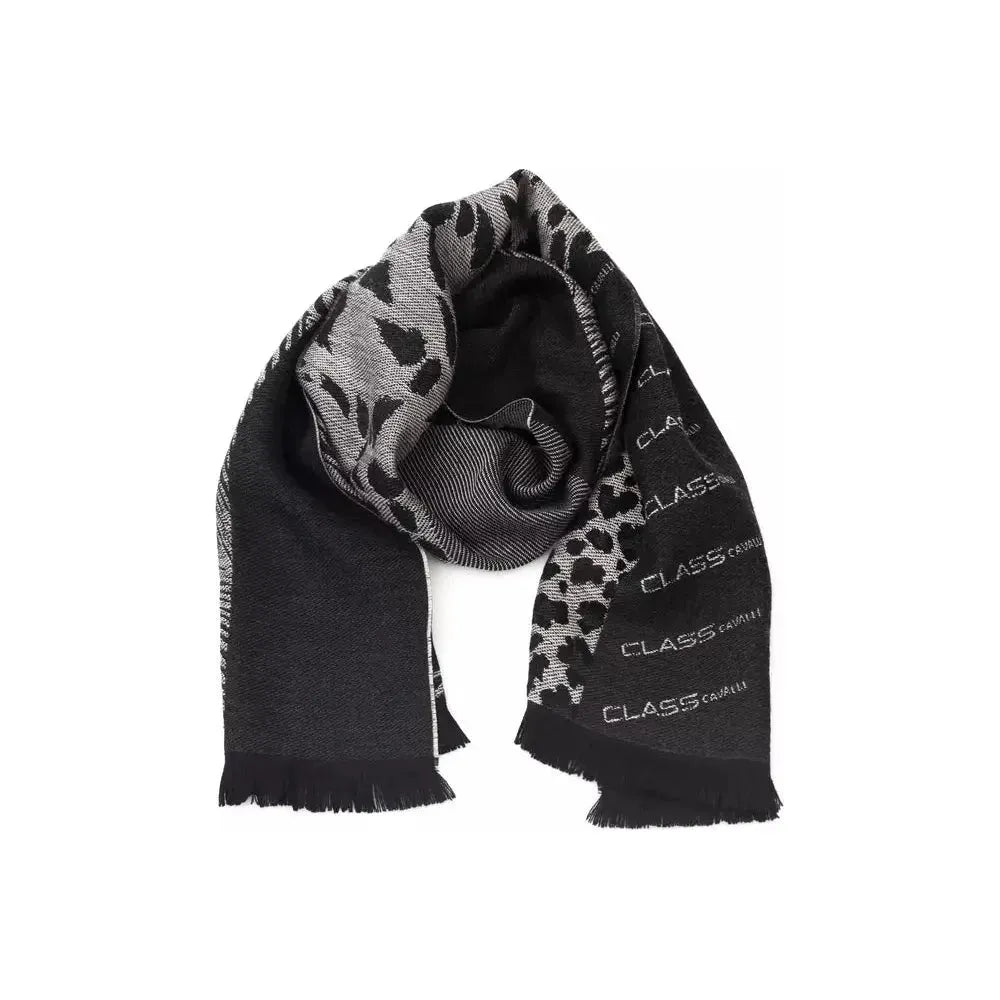 Cavalli Class Black Wool Men Scarf Scarves