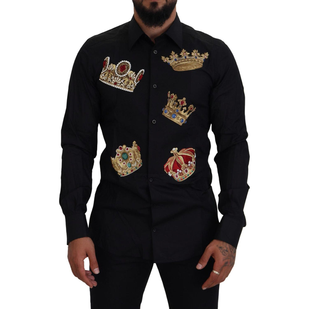 Dolce & Gabbana Black Gold Crown Slim Fit Dress Formal Shirt TSH83632- 37