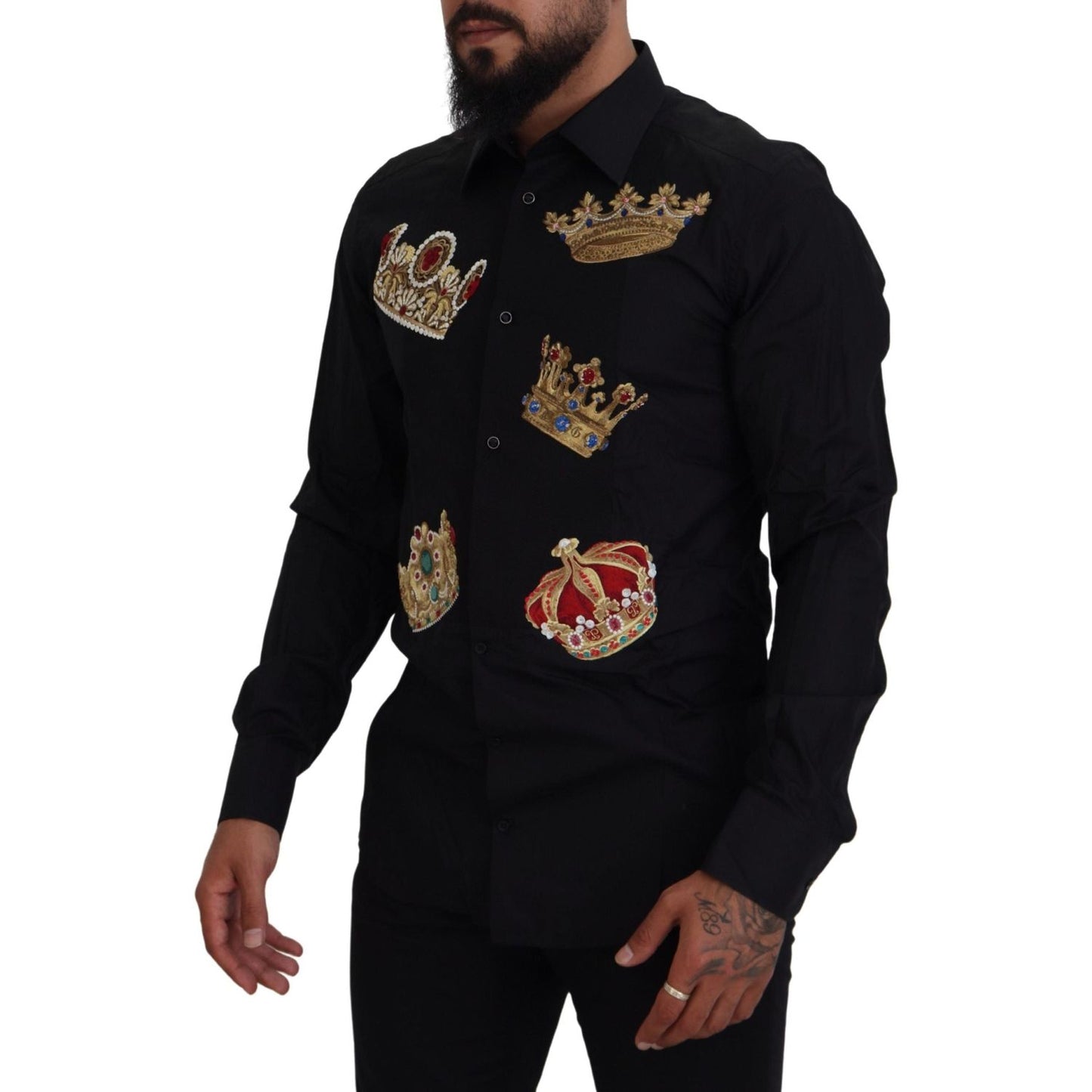 Dolce & Gabbana Black Gold Crown Slim Fit Dress Formal Shirt TSH83632- 37