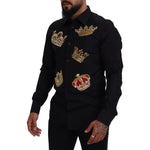 Dolce & Gabbana Black Gold Crown Slim Fit Dress Formal Shirt TSH83632- 37