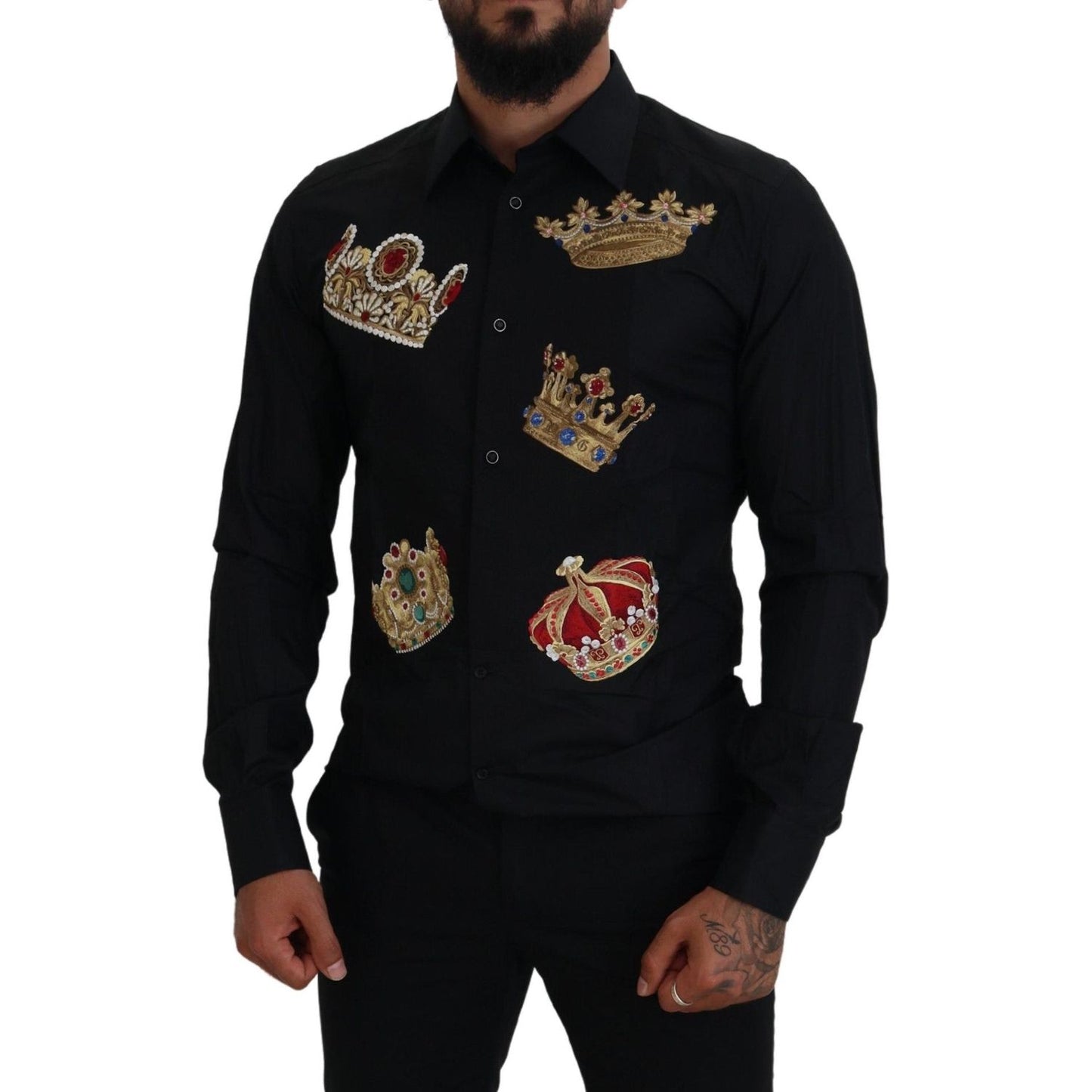 Dolce & Gabbana Black Gold Crown Slim Fit Dress Formal Shirt TSH83632- 37