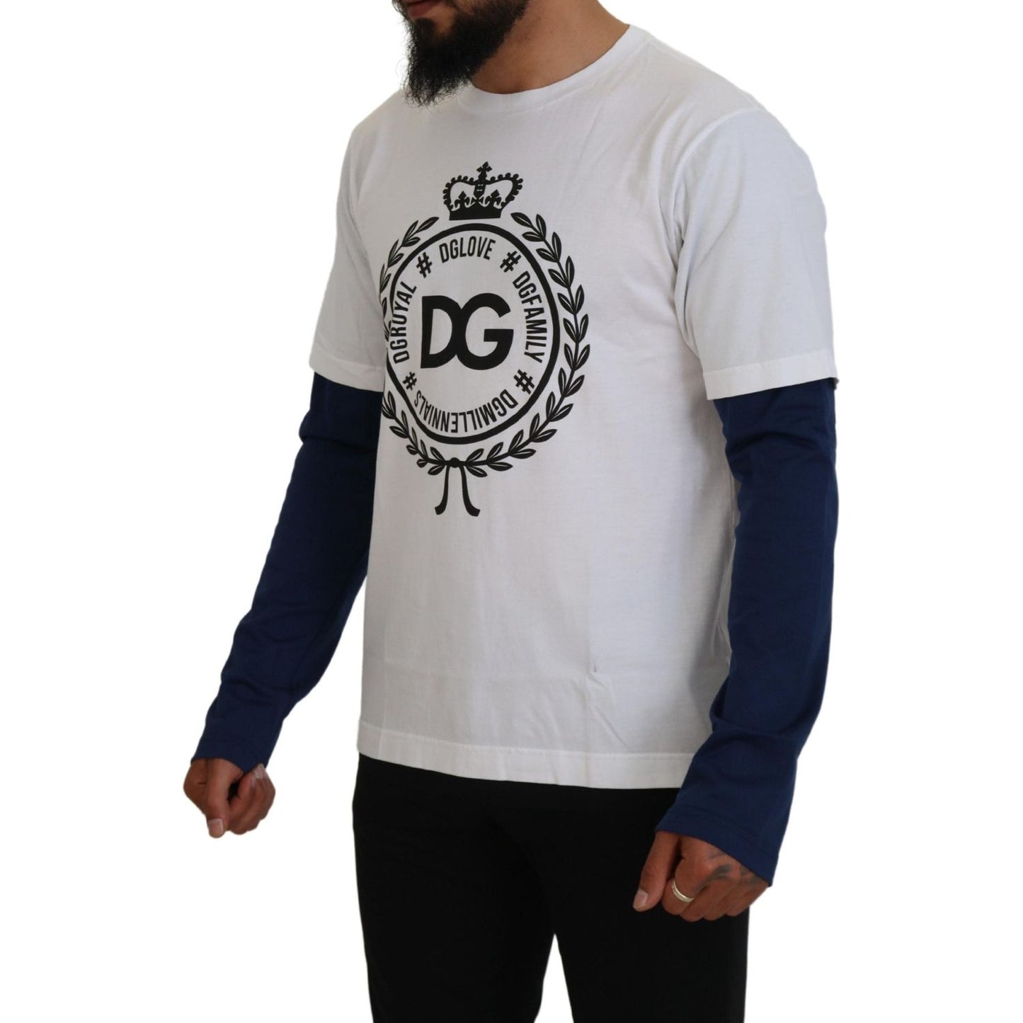 Dolce & Gabbana White Blue DG Crown Pullover Sweater