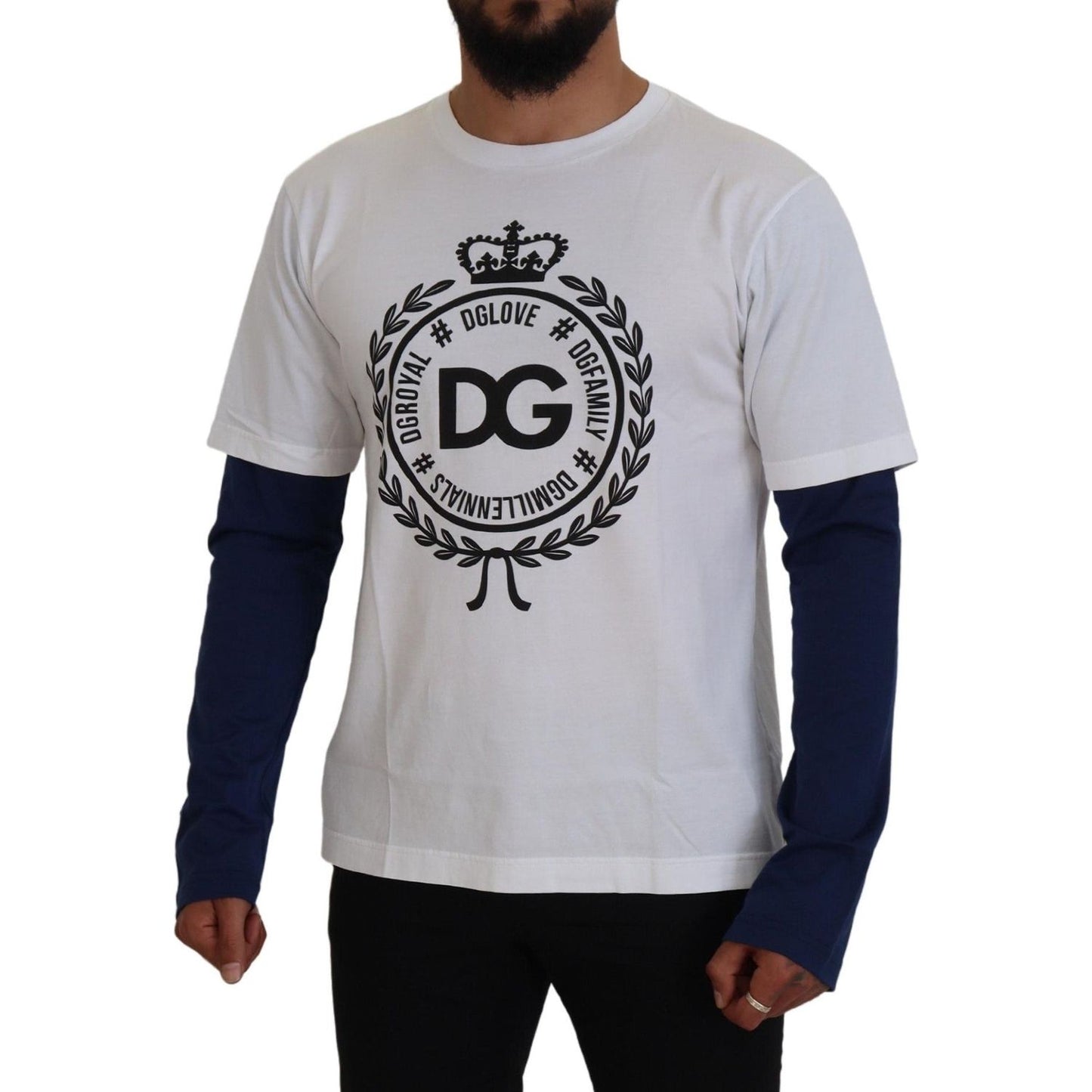 Dolce & Gabbana White Blue DG Crown Pullover Sweater TSH83633- 48