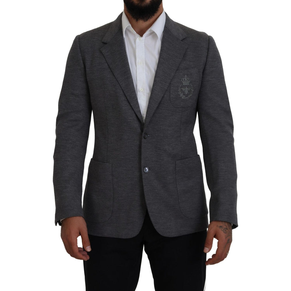 Dolce & Gabbana Gray Wool Stretch Slim Fit Jacket Blazer KOS2109- 44