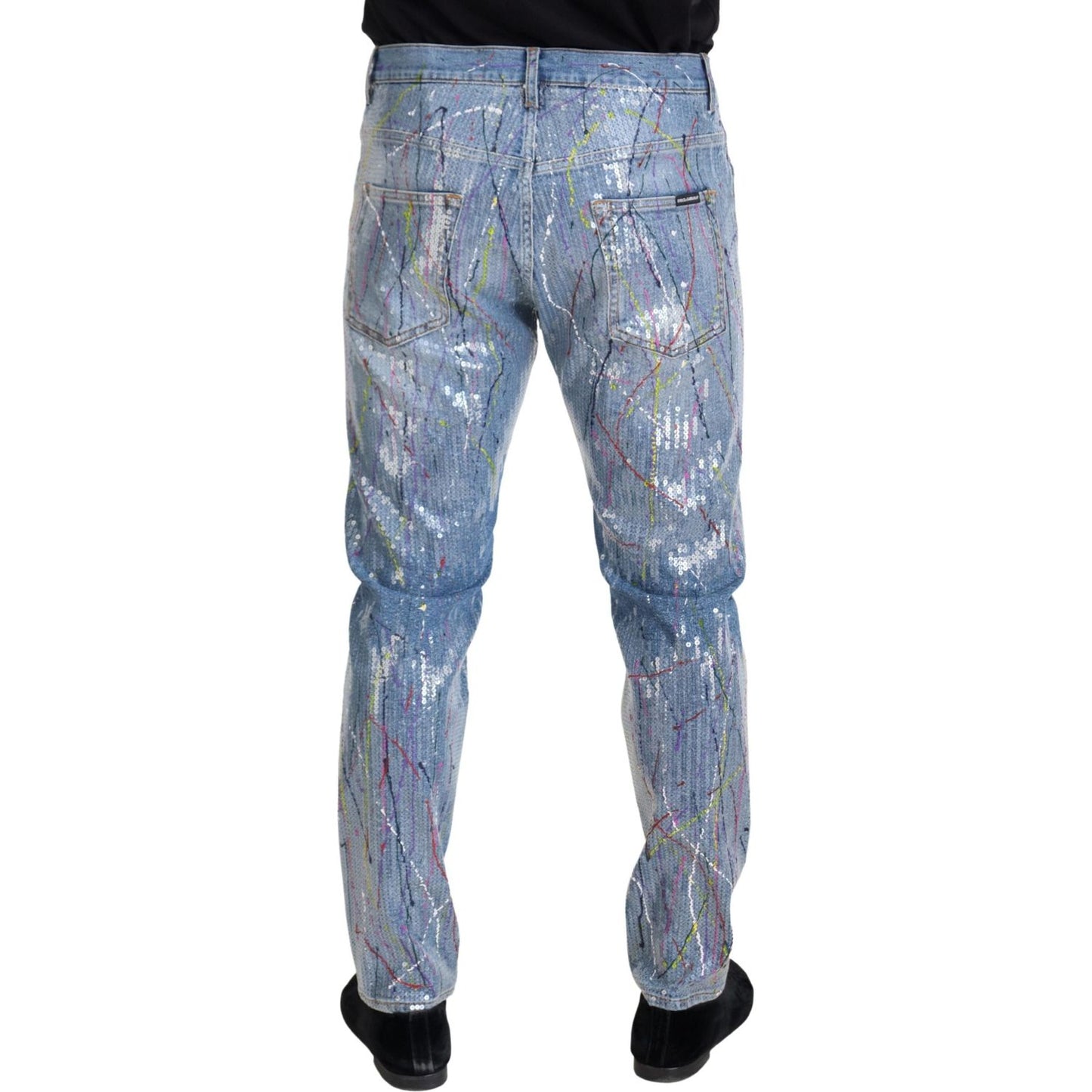 Dolce & Gabbana Blue Cotton Color Splash Print Denim Jeans PAN73300 - 48