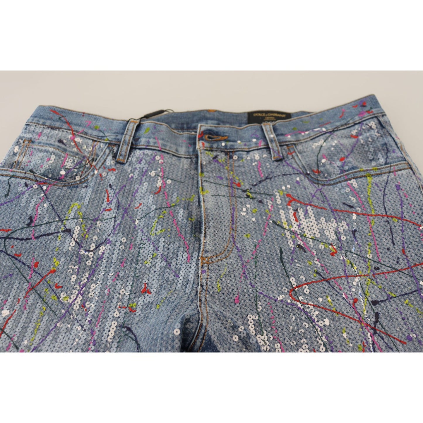 Dolce & Gabbana Blue Cotton Color Splash Print Denim Jeans PAN73300 - 48