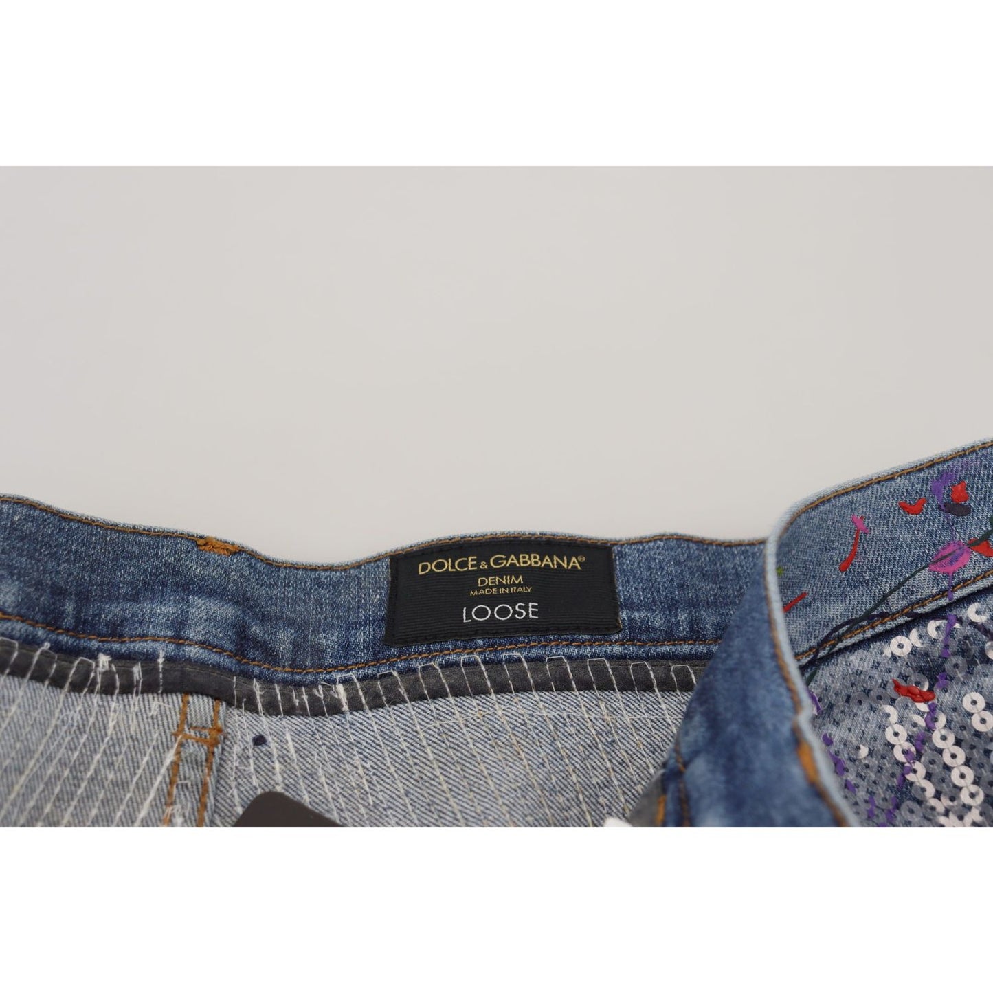 Dolce & Gabbana Blue Cotton Color Splash Print Denim Jeans PAN73300 - 48