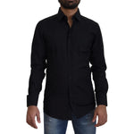 Dolce & Gabbana Black Cotton Slim Fit Formal Dress GOLD Shirt TSH82933# - 38