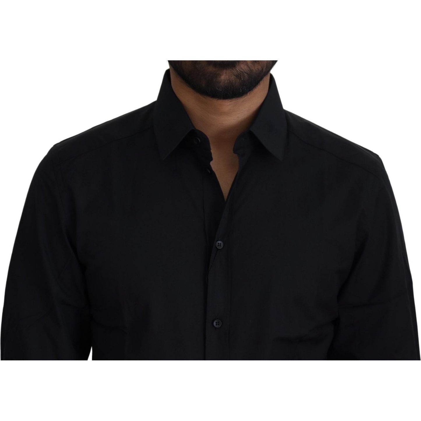 Dolce & Gabbana Black Cotton Slim Fit Formal Dress GOLD Shirt TSH82933# - 38