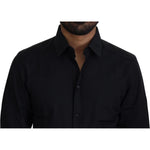 Dolce & Gabbana Black Cotton Slim Fit Formal Dress GOLD Shirt TSH82933# - 38