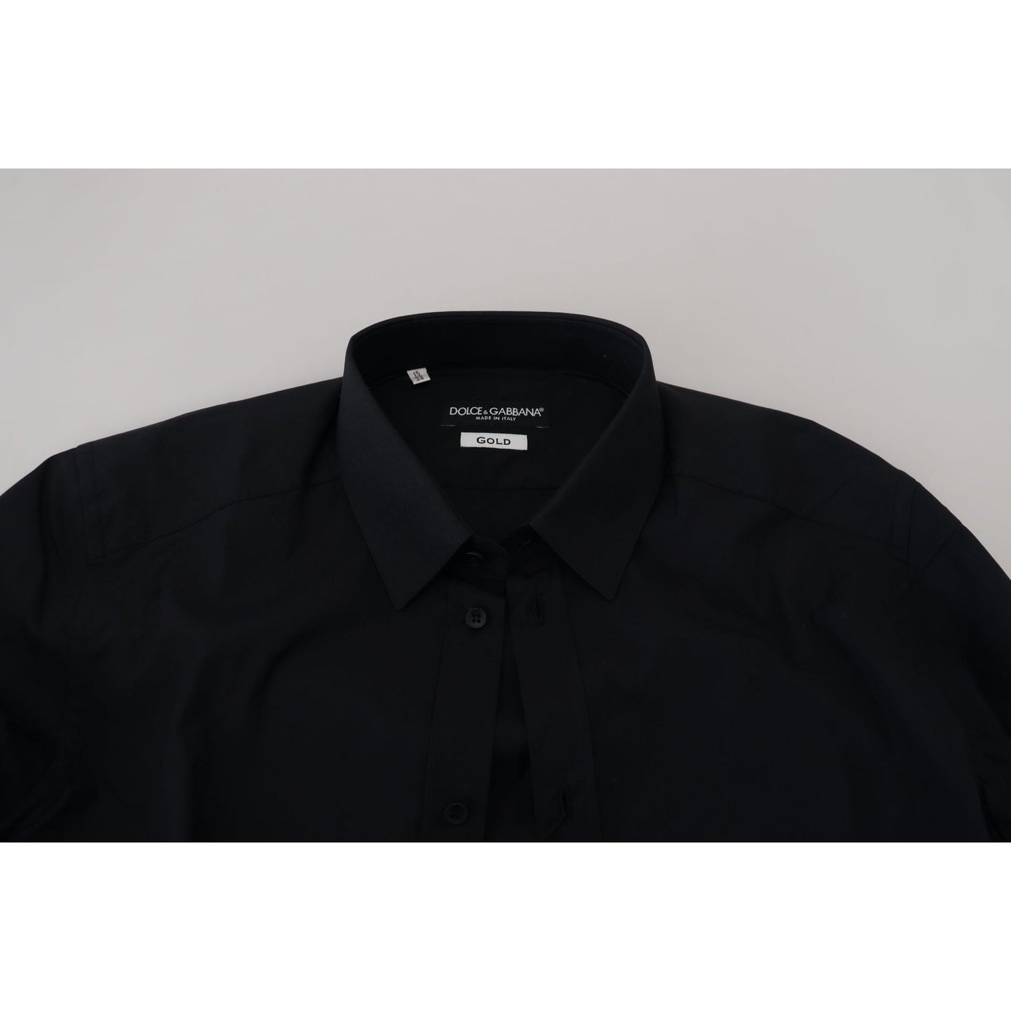 Dolce & Gabbana Black Cotton Slim Fit Formal Dress GOLD Shirt TSH82933# - 38