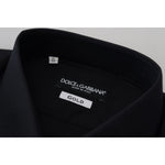 Dolce & Gabbana Black Cotton Slim Fit Formal Dress GOLD Shirt TSH82933# - 38