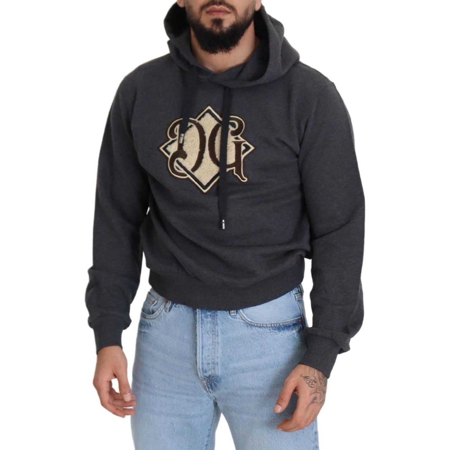 Dolce & Gabbana Gray Logo Cotton Hooded Sweatshirt Sweater TSH83028- 50