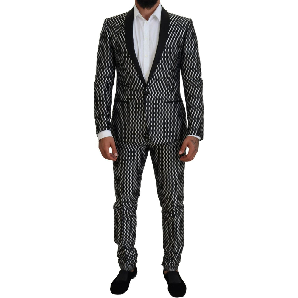 Dolce & Gabbana Black White Silk MARTINI Slim Fit Suit KOS2123- 44