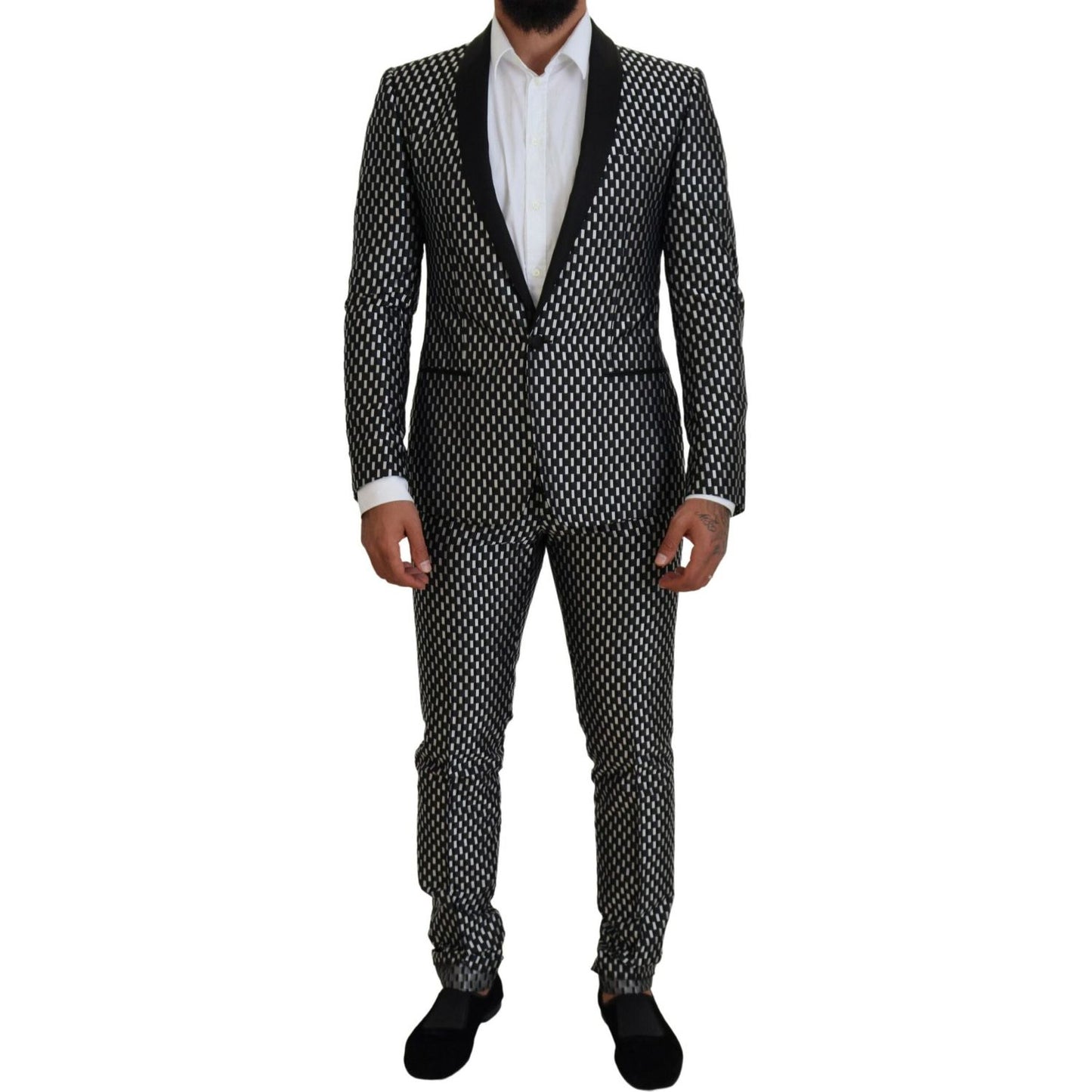 Dolce & Gabbana Black White Silk MARTINI Slim Fit Suit KOS2123- 44