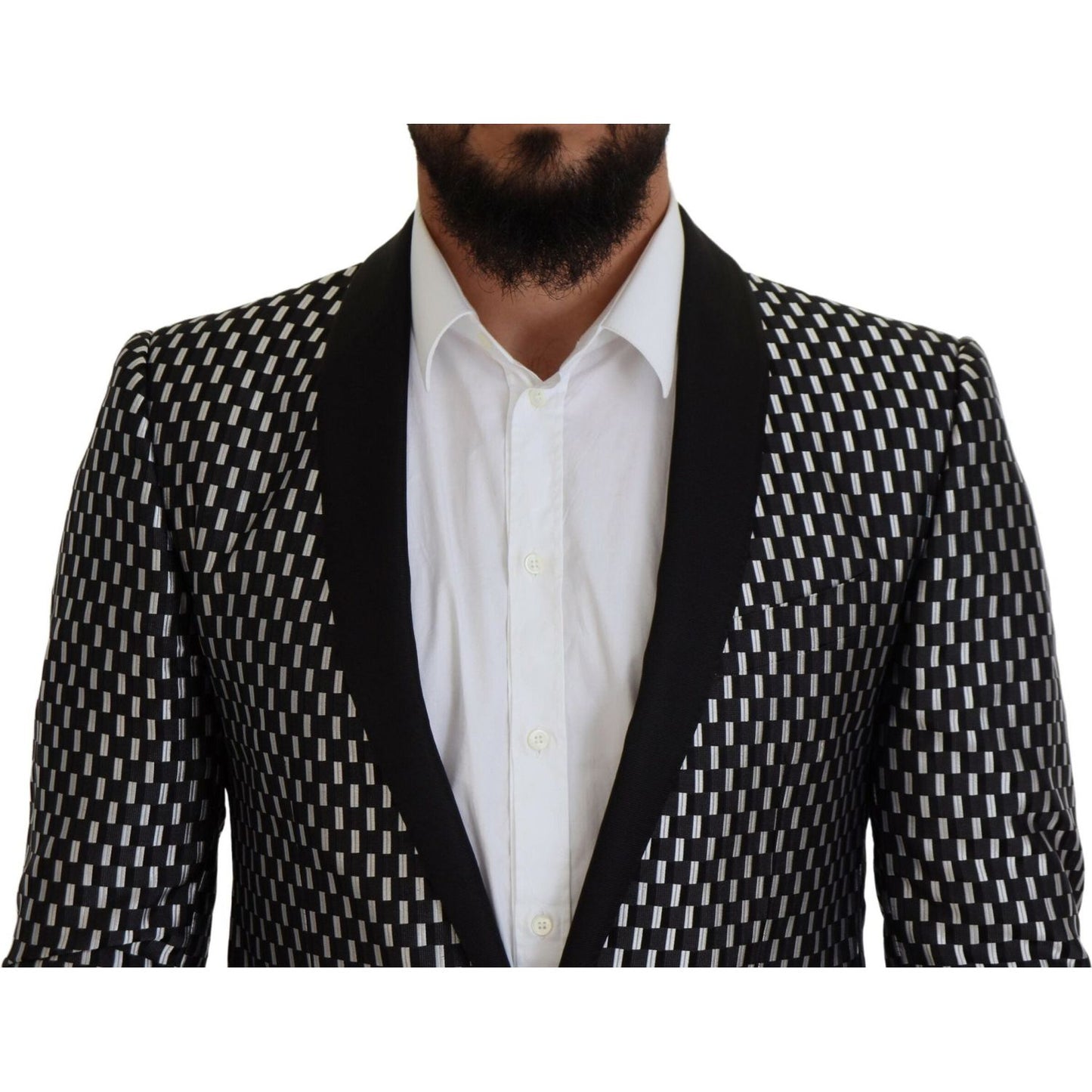 Dolce & Gabbana Black White Silk MARTINI Slim Fit Suit KOS2123- 44