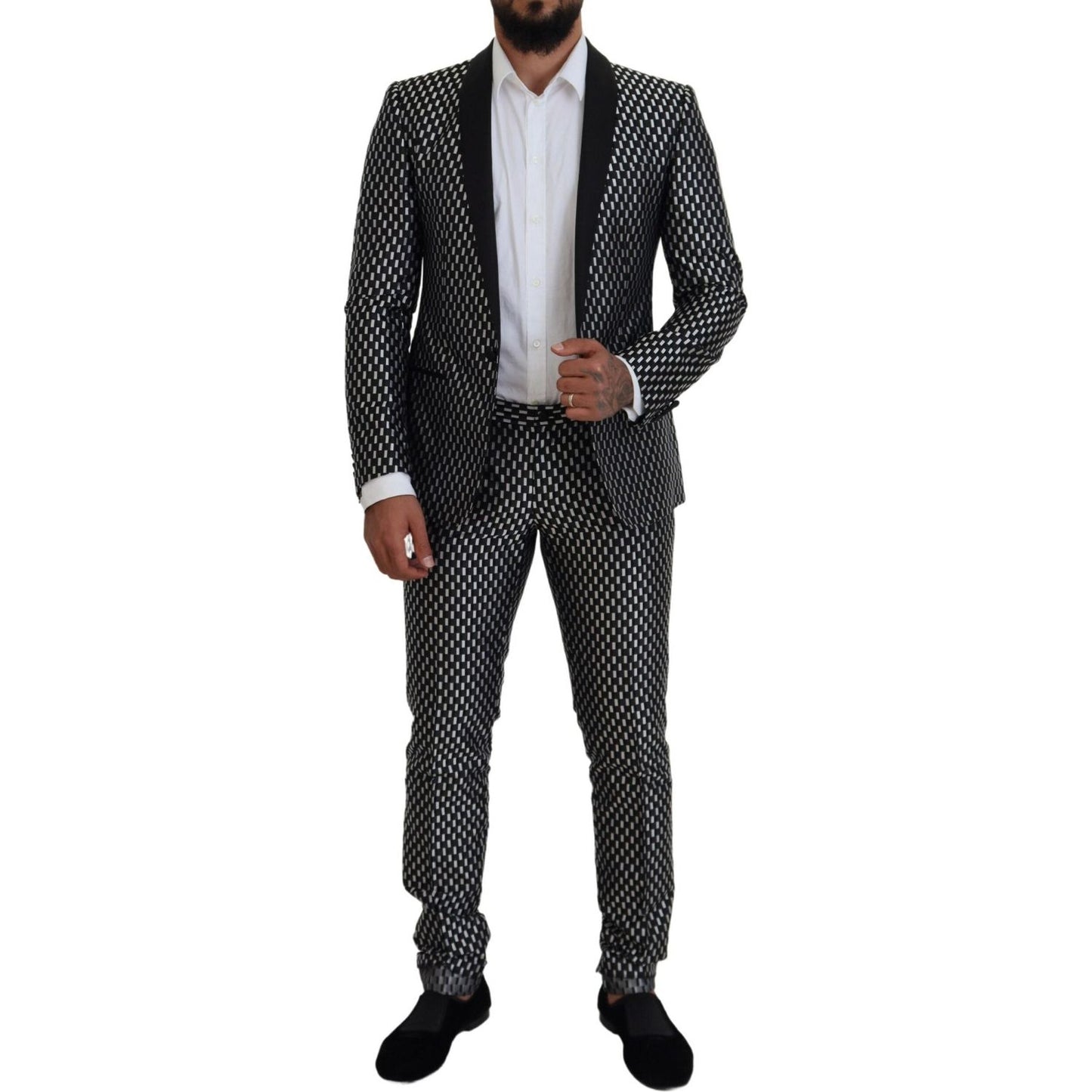 Dolce & Gabbana Black White Silk MARTINI Slim Fit Suit KOS2123- 44