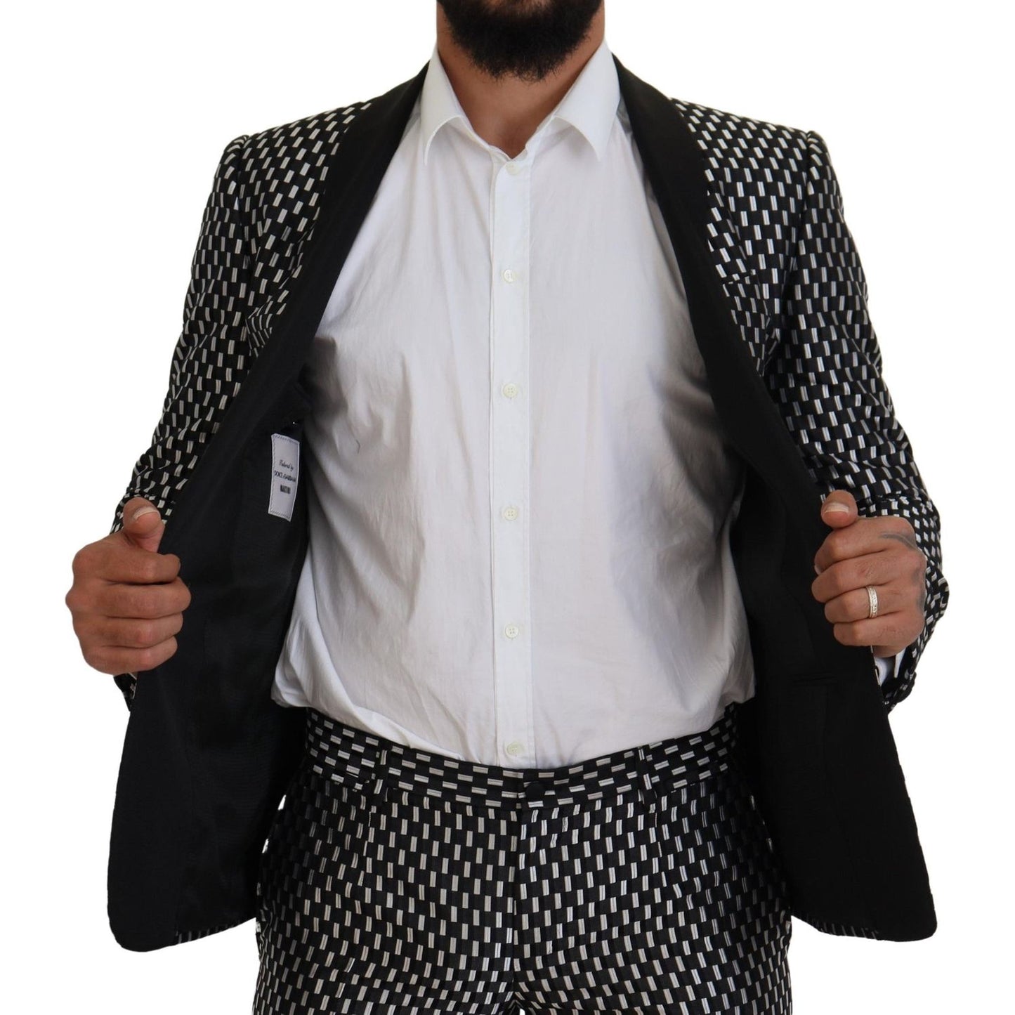 Dolce & Gabbana Black White Silk MARTINI Slim Fit Suit KOS2123- 44