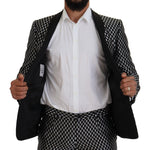 Dolce & Gabbana Black White Silk MARTINI Slim Fit Suit KOS2123- 44