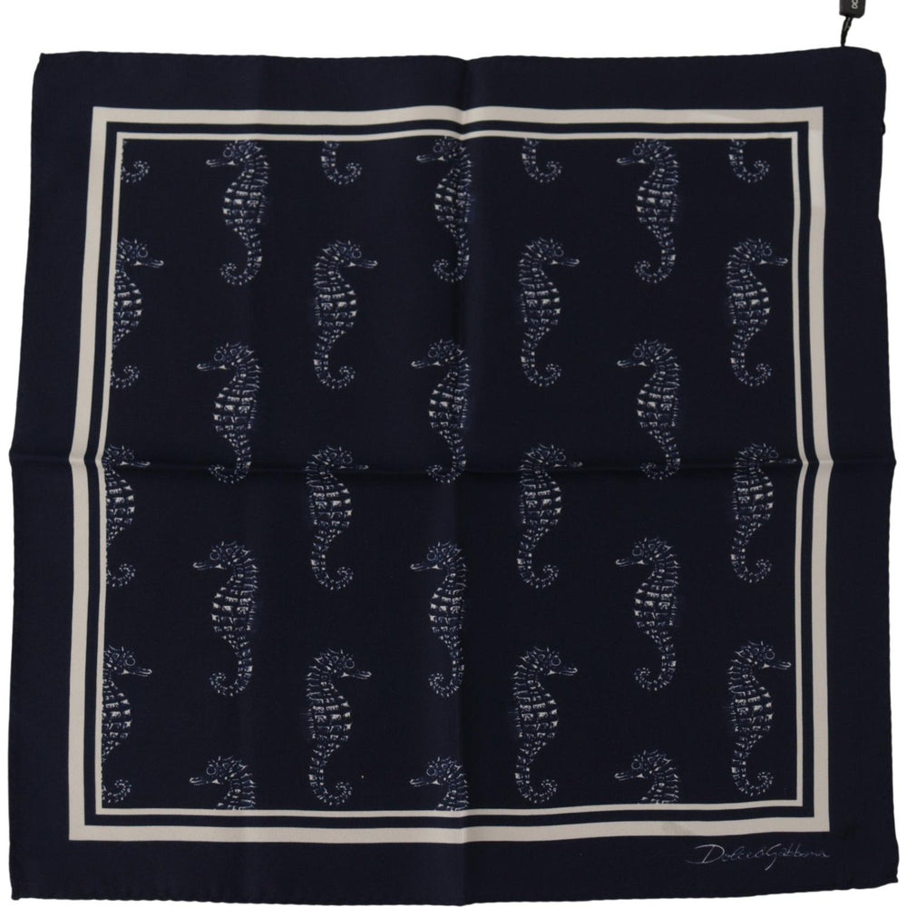 Dolce & Gabbana Blue Seahorse DG Printed Square Handkerchief Scarf MS6281