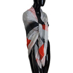 Costume National Gray Red Shawl Foulard Wrap Scarf MS6881
