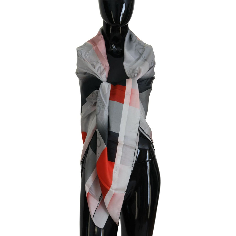 Costume National Gray Red Shawl Foulard Wrap Scarf MS6881