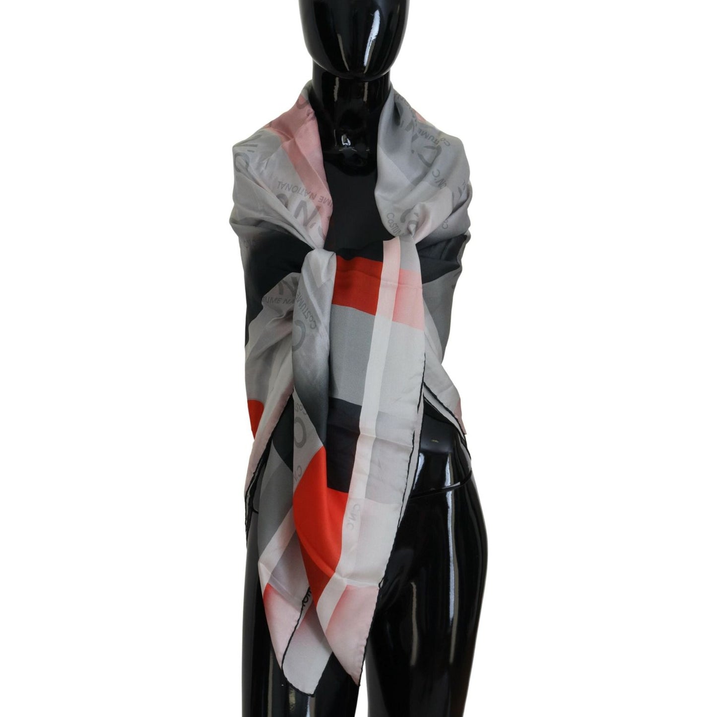 Costume National Gray Red Shawl Foulard Wrap Scarf MS6881