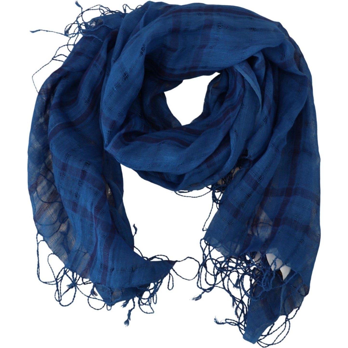 Costume National Blue Linen Shawl Foulard Fringes Scarf MS6877