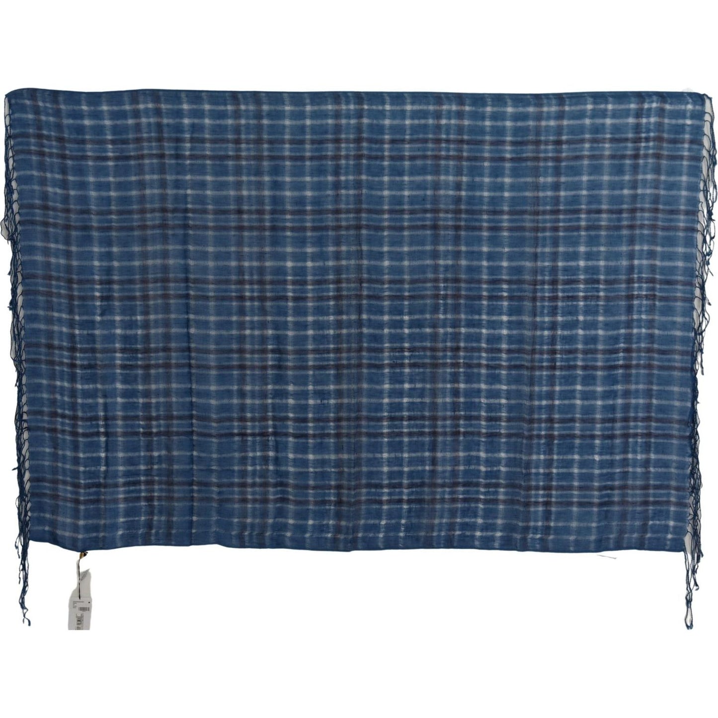 Costume National Blue Linen Shawl Foulard Fringes Scarf MS6877