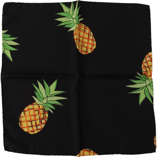 Dolce & Gabbana Black Pineapple Printed Square Handkerchief Scarf