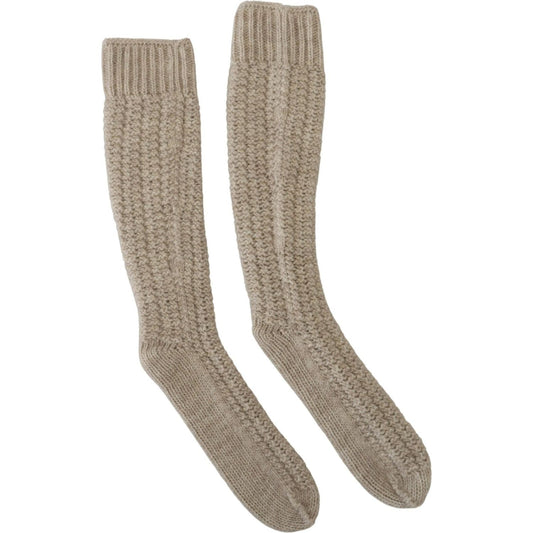 Dolce & Gabbana Beige Wool Knit Calf Long Women Socks