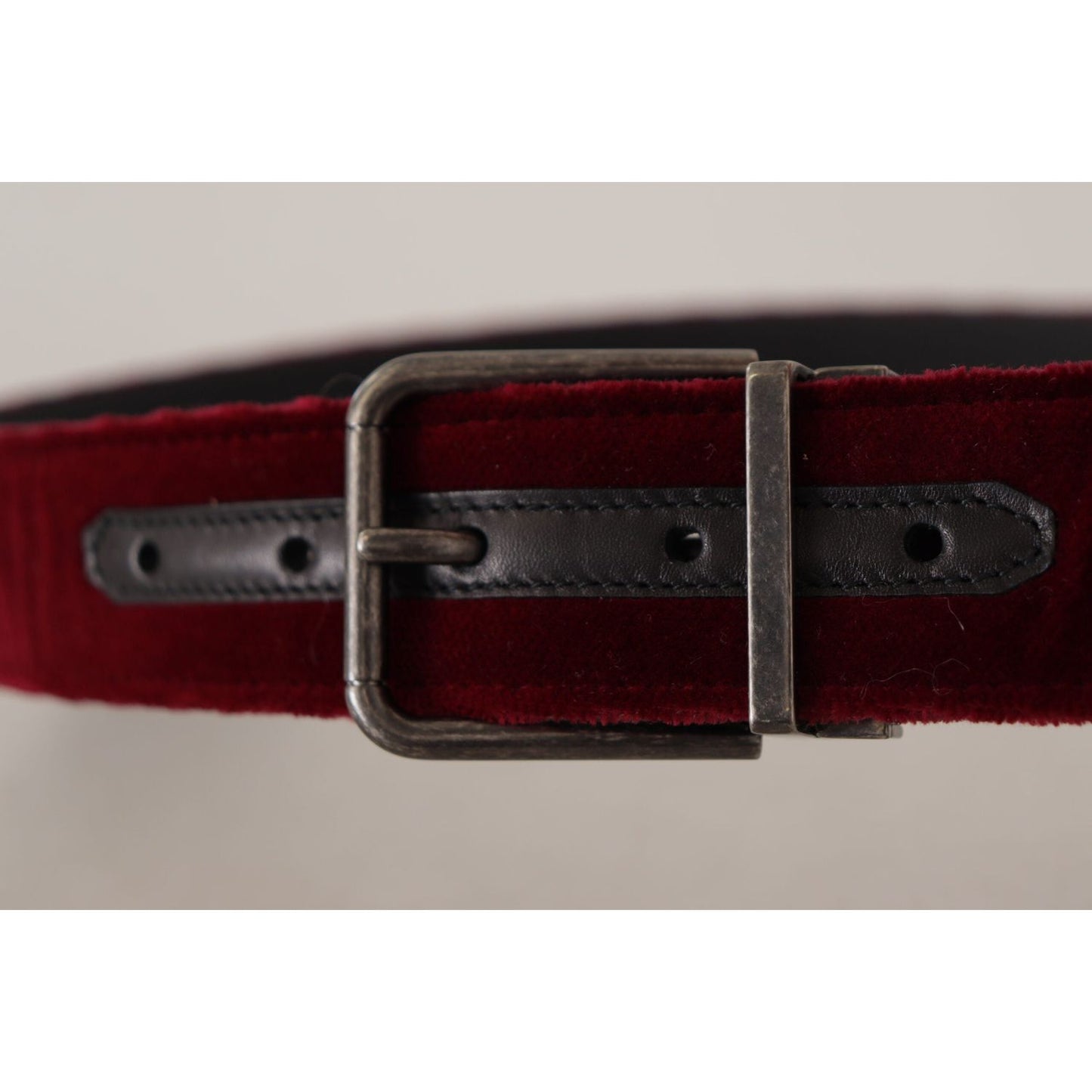 Dolce & Gabbana Maroon Velvet Leather Wide Vintage Metal Buckle Belt BEL8421 - 90