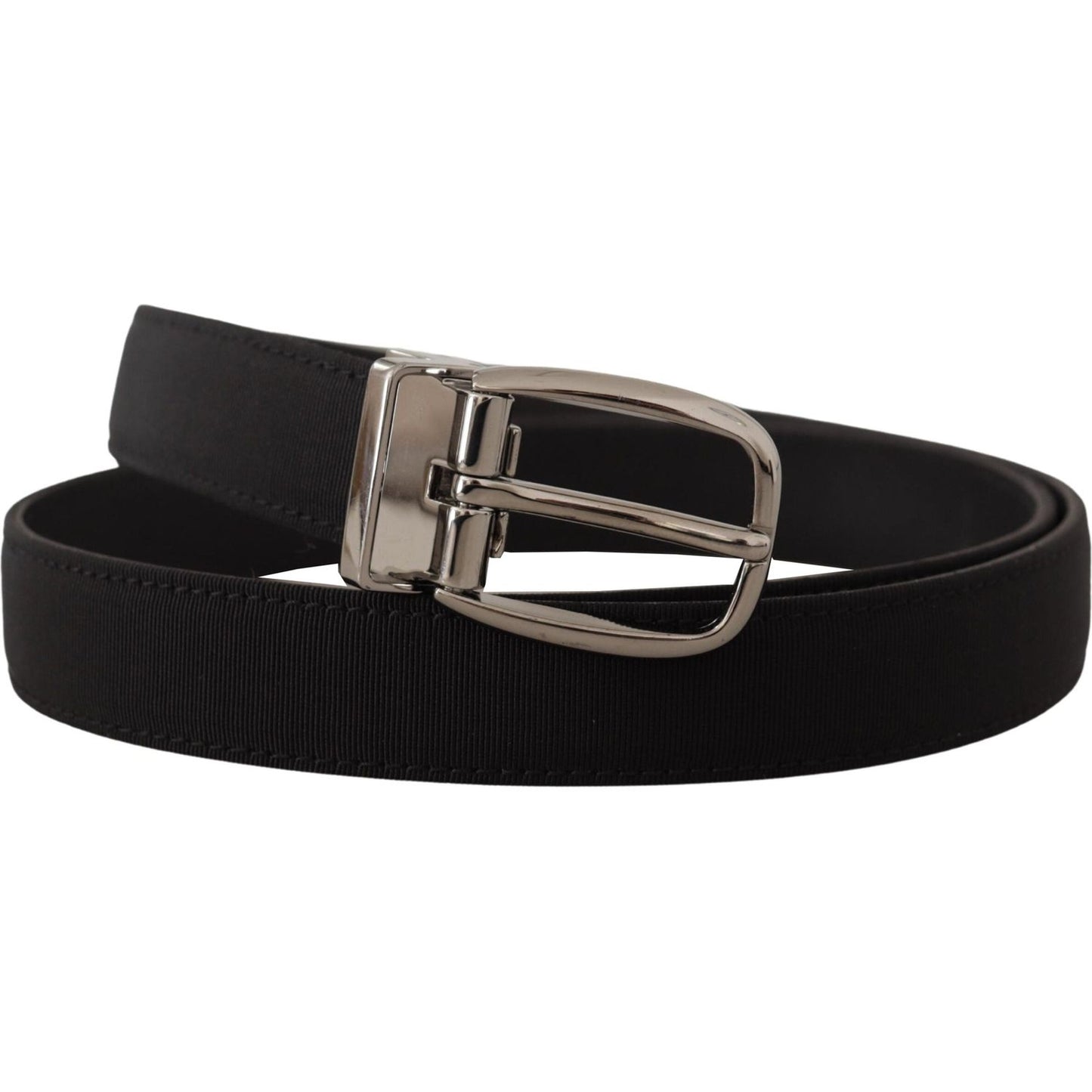Dolce & Gabbana Black Grosgrain Leather Silver Logo Buckle Belt