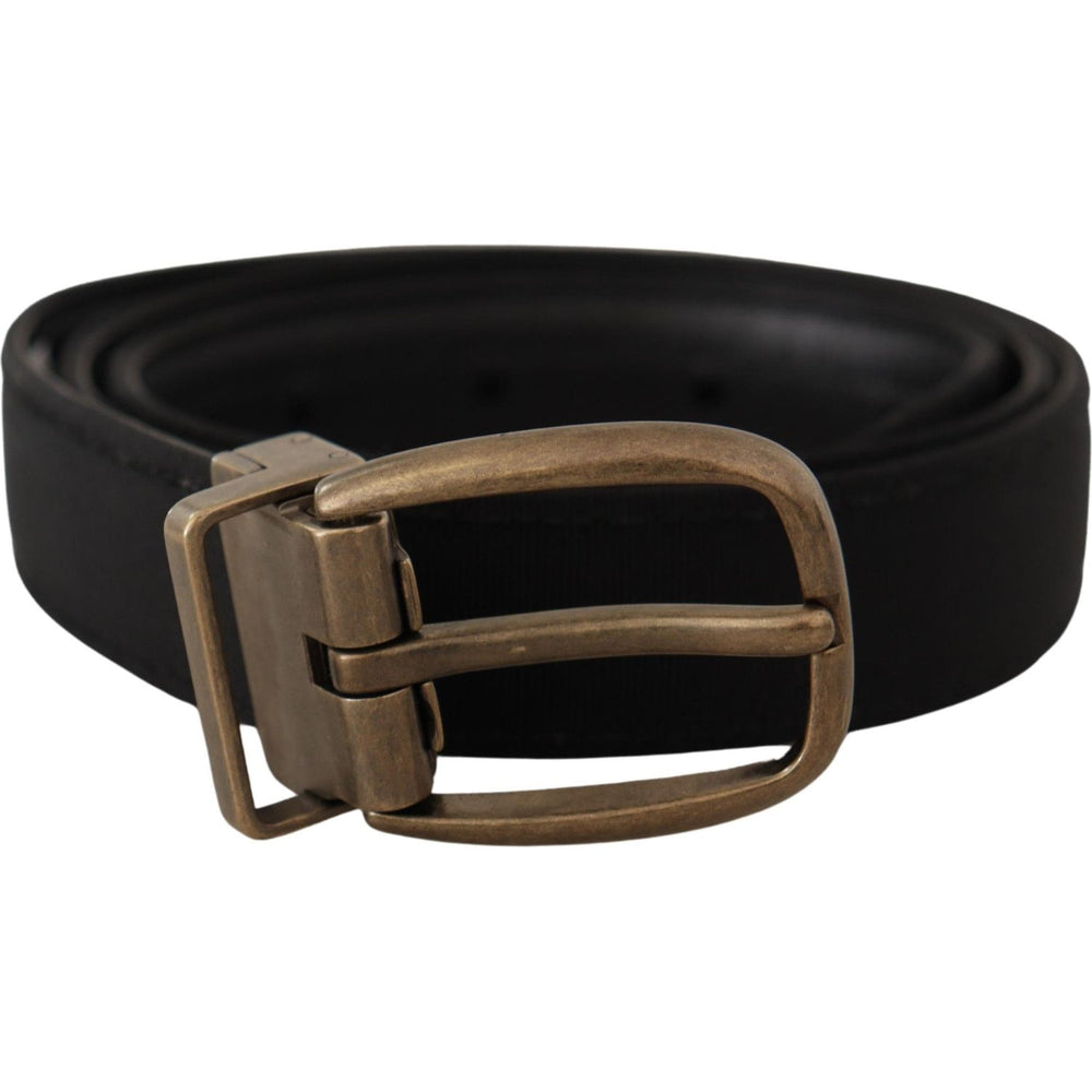 Dolce & Gabbana Black Grosgrain Leather Bronze Metal Belt BEL8431- 80
