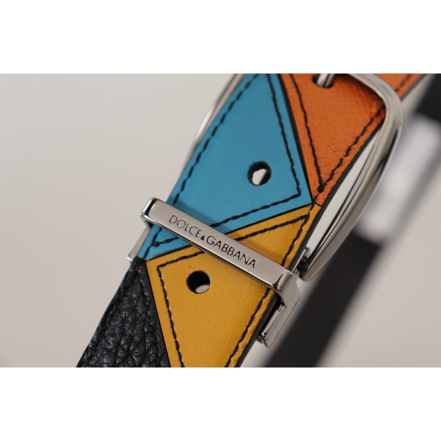 Dolce & Gabbana Multicolor Leather Silver Tone Logo Buckle Belt BEL8438 -90