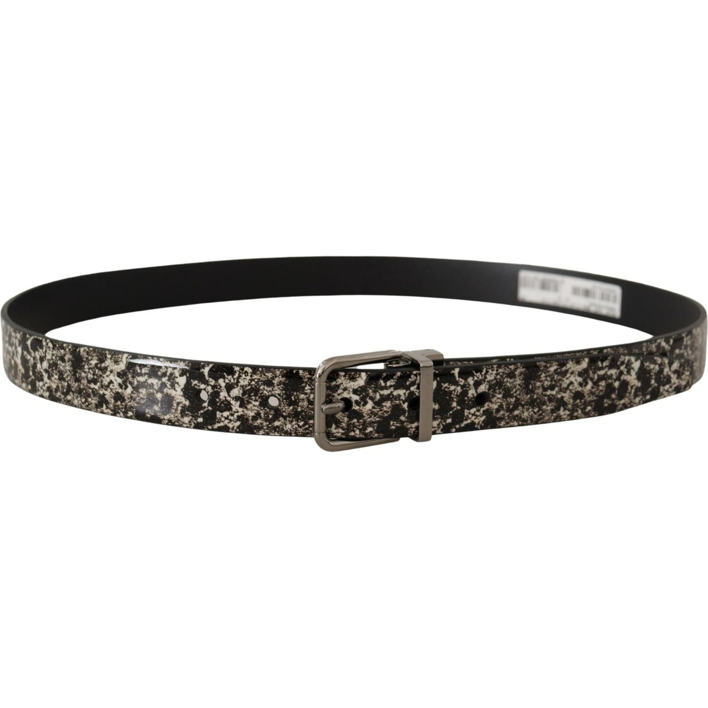 Dolce & Gabbana Black Marble Print Leather Silver Logo Buckle Belt BEL8440- 90