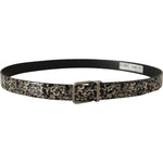 Dolce & Gabbana Black Marble Print Leather Silver Logo Buckle Belt BEL8440- 90