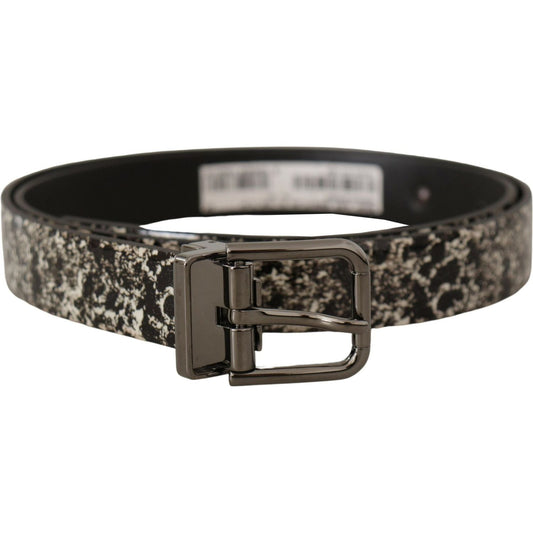 Dolce & Gabbana Black Marble Print Leather Gray Logo Belt