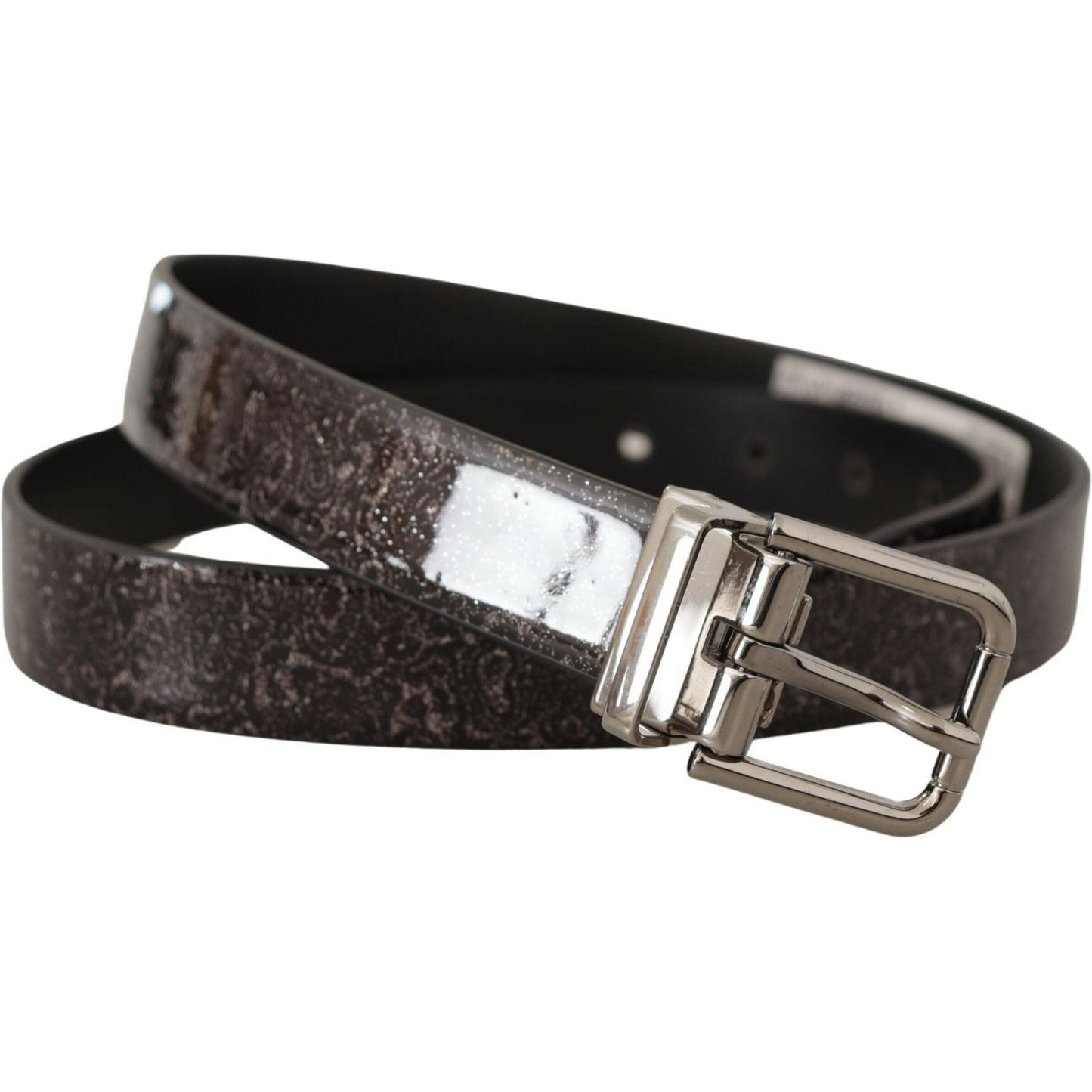Dolce & Gabbana Black Goccia Glitter Patent Leather Buckle Vernice Belt BEL8461-90