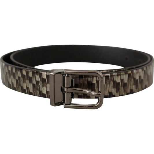 Dolce & Gabbana Brown Herringbone Leather Gray Belt