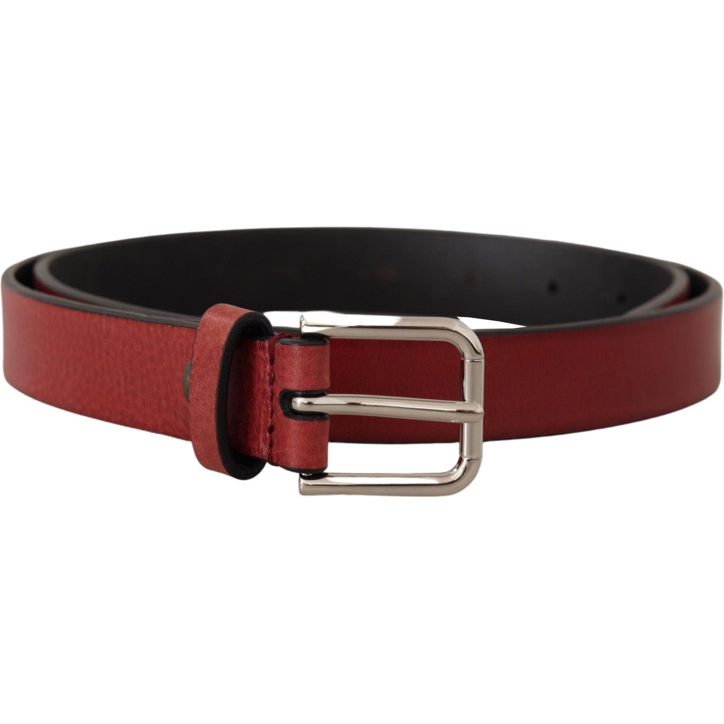 Dolce & Gabbana Maroon Vitello Leather Silver Metal Belt BEL8467- 85