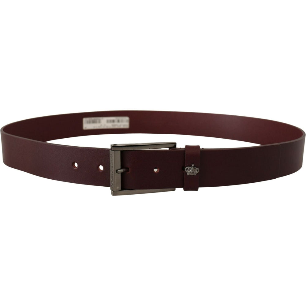 Dolce & Gabbana Brown Leather Silver Metal Crown Buckle Belt BEL8505- 90